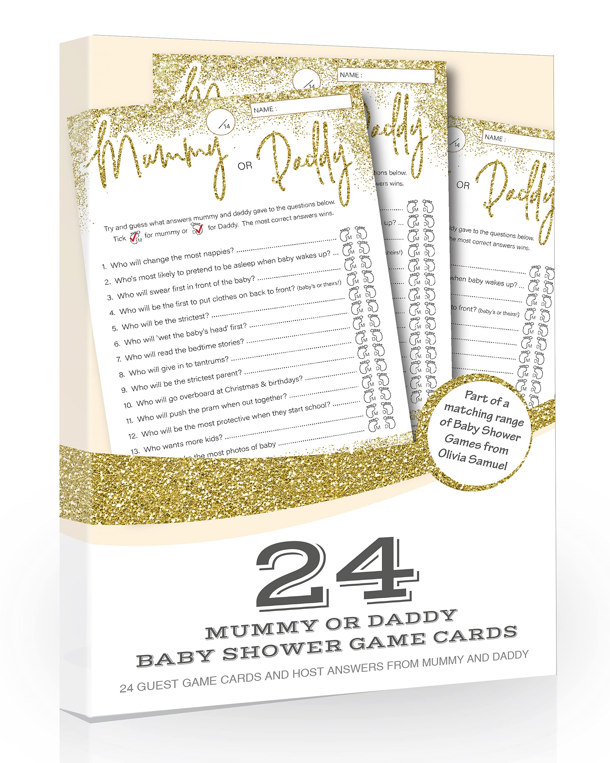 Buy 24 x Mummy or Daddy Baby Shower Game from Olivia Samuel (Gold Glitter  Effect) Online at desertcartINDIA