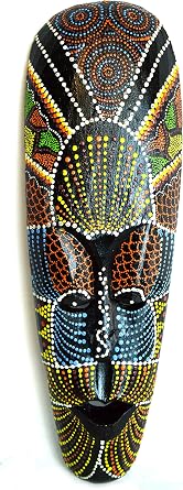 20" AFRICAN HAND CARVED ABORIGINAL DOT ART WOODEN TRIBAL MASK WALL DECOR
