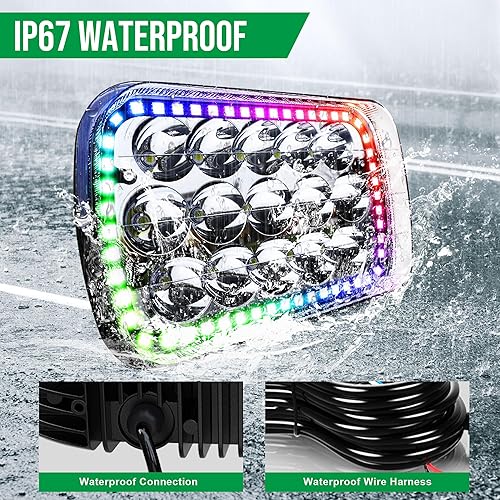 Miniatura 5 de Ciascy 2 piezas de luces LED de haz sellado H6054 7x6 5x7 para uso todoterreno, con función de halo RGB, para Wrangler YJ XJ Cherokee E250,