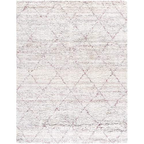 SAFAVIEH Fontana Shag Collection Area Rug - 9' x 12', Pink & Ivory, Trellis Pattern, Non-Shedding & Easy Care, 2-inch Thick, Ideal for The Living Room, Dining, Bedroom (FNT886U)