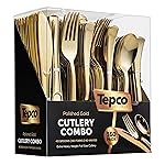 160 Silverware Set - Disposable Flatware - 80 Plastic Forks, 40 Plastic Spoons, 40 Cutlery Knives - Heavy Duty for Party Bulk Pack (Gold)