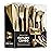 160 Silverware Set - Disposable Flatware - 80 Plastic Forks, 40 Plastic Spoons, 40 Cutlery Knives - Heavy Duty for Party Bulk Pack (Gold)