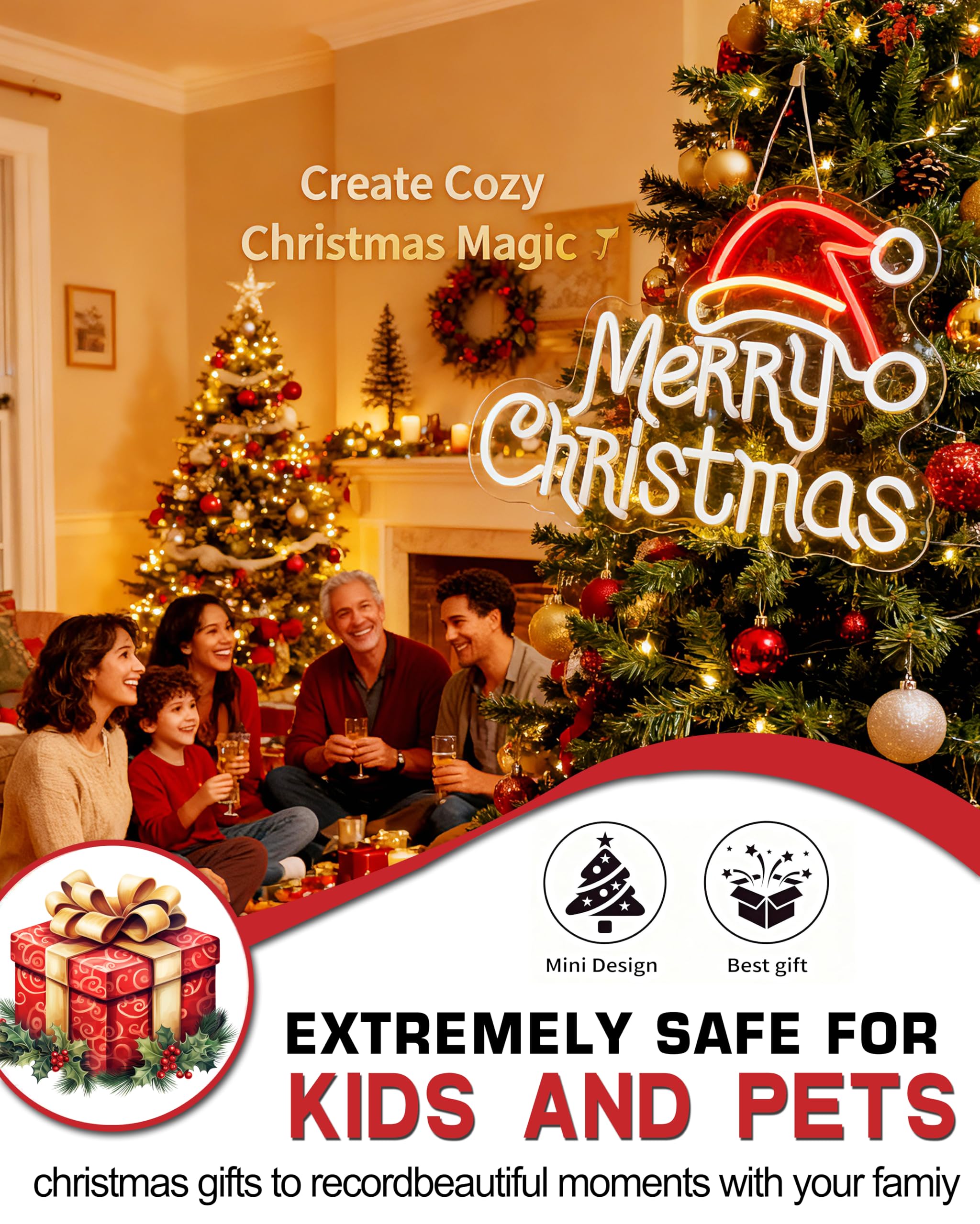Letreros de neón de Feliz Navidad, letrero LED de sombrero de Papá Noel, alimentado por USB, para decoración de pared, decoración del hogar, para fiesta de Navidad, dormitorio, sala de estar