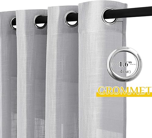 Miniatura 9 de NICETOWN Cortinas de lino sintético translúcidas, con ojales en la parte superior, para habitación de niños, 52 pulgadas de ancho x 54 pulgadas de