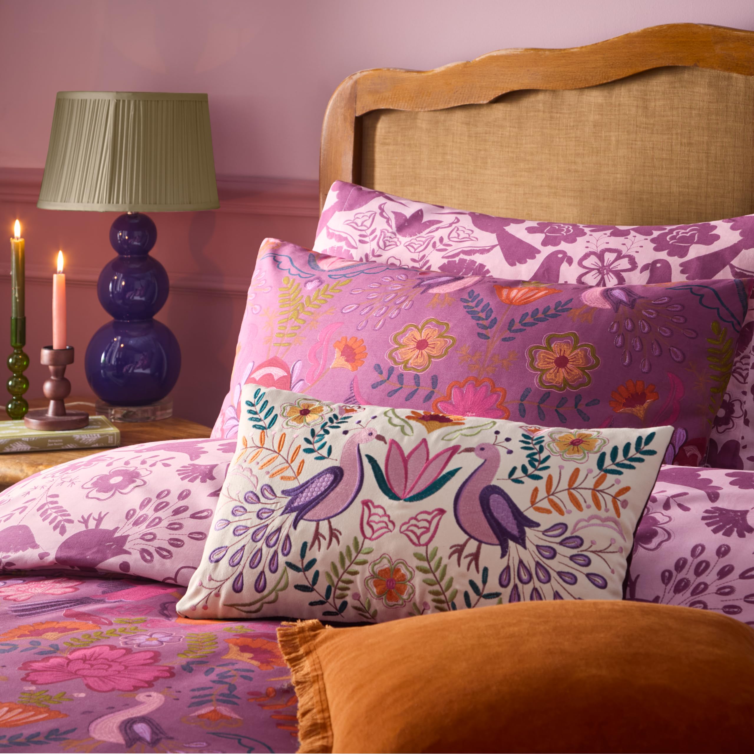 furn. Broderie Floral Reversible Duvet Cover Set - Embroidery Inspired Illusionary Bedding (Damson - King UK Standard) - Image 2