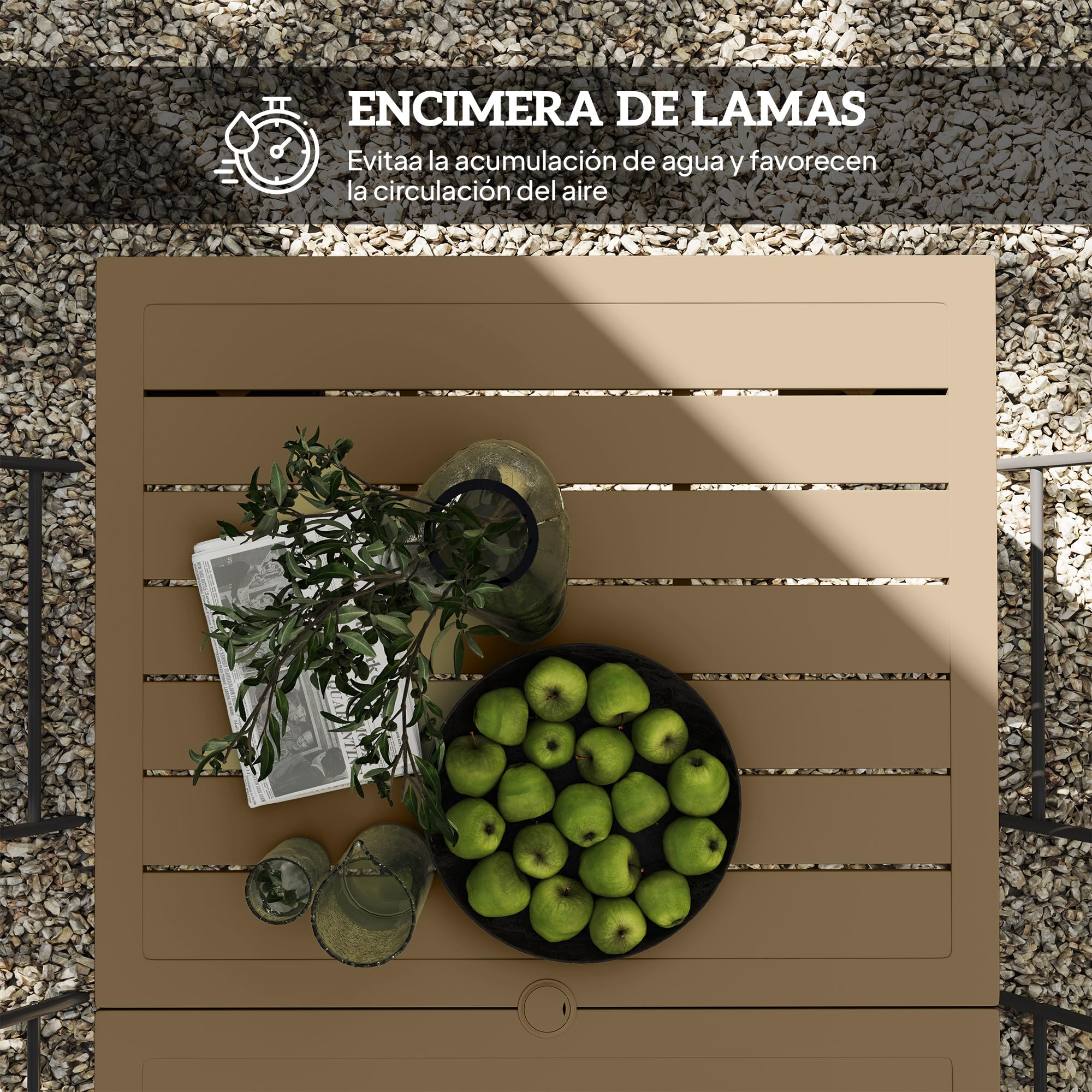 Outsunny Mesa de Jardín Rectangular con Patas de Acero 150x90x73 cm Marrón | Mesa de Terraza Exterior, Orificio para Sombrilla, Diseño de Listones, Carga 70 kg, para Terraza Patio
