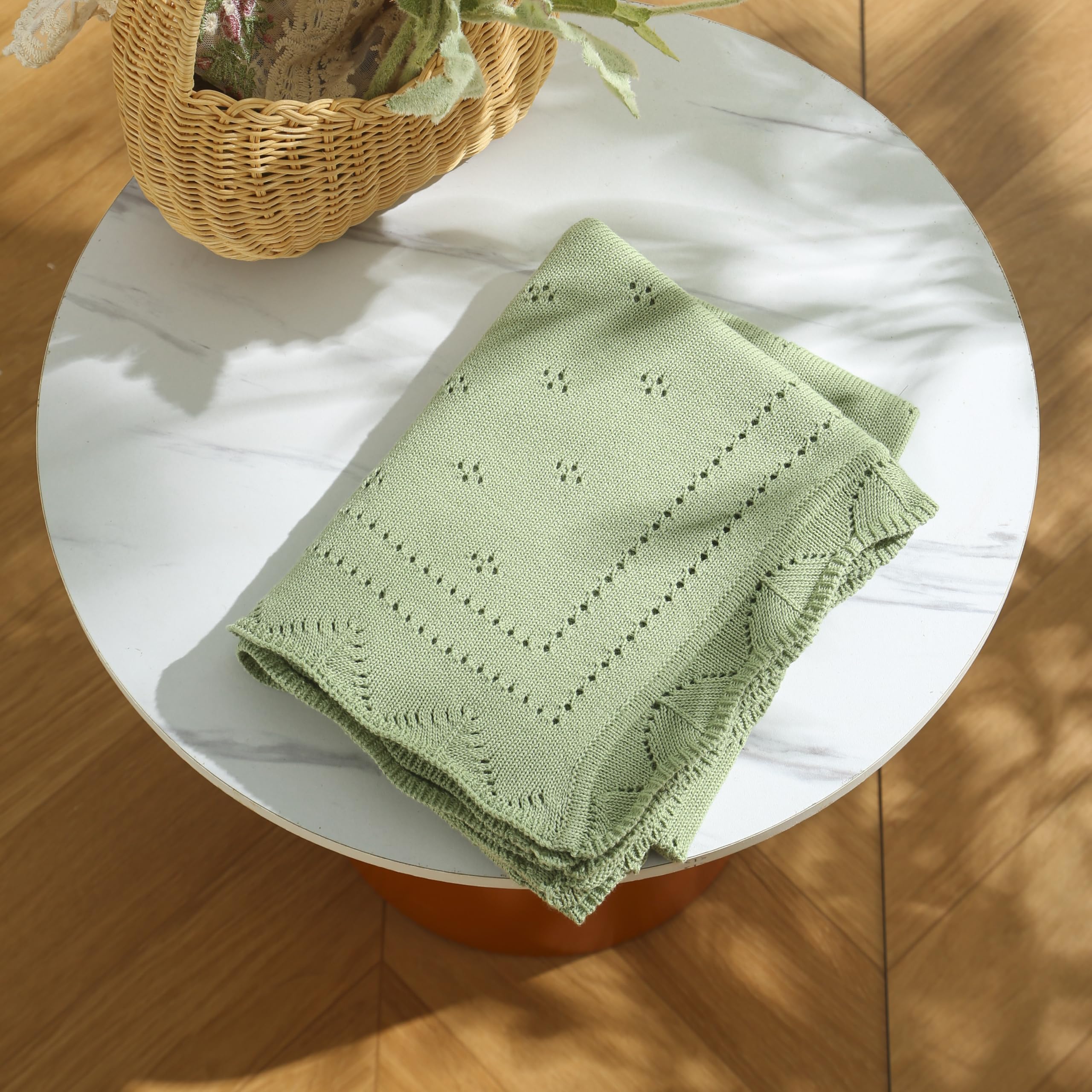 Loyfoky Cellular Blanket Baby 100% Luxury Cotton Soft & Cozy for Boy Girl Newborns Swaddle,Nursery,Pram,Cot,Green 100x80cm - Image 3