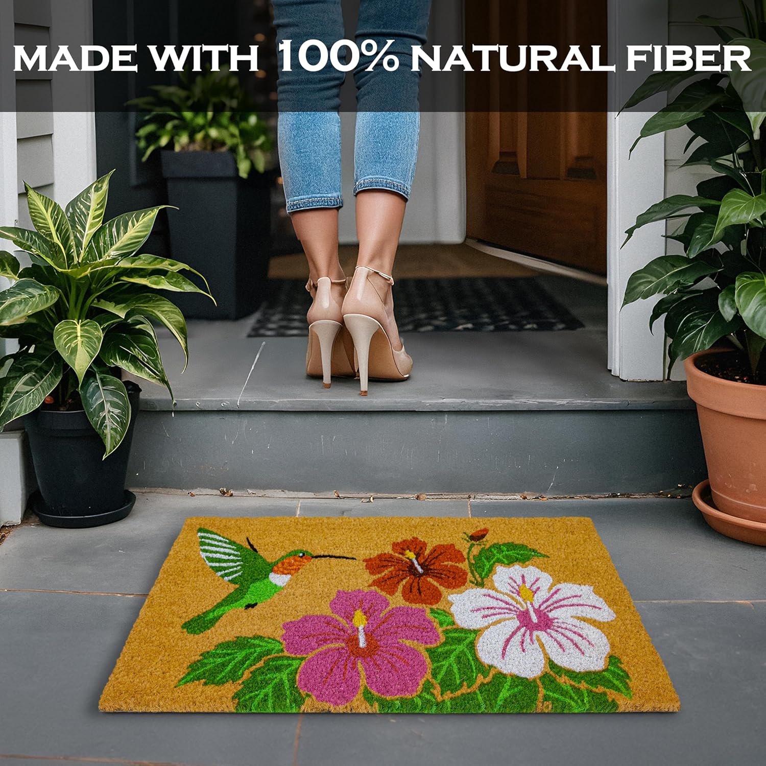 MAINEVENT Hummingbird Door Mat 30x17 Inch, Garden Hummingbird Doormat for Covered Outdoor Area, Bird Welcome Mat, Outdoor Spring Decor, Summer Front Door Mat