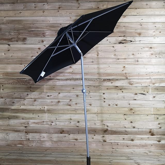 Samuel ALEXANDER 2m Lightweight Black Aluminium Garden Parasol with Crank Handle & Tilt Mechanism