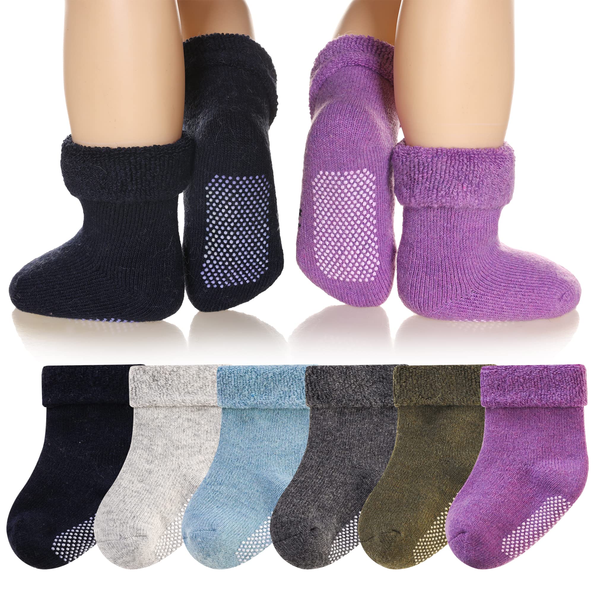 Eyean Baby Wool Grip Sock Winter Soft Warm Thick Non Slip Toddler Boy Girls Crew Socks For Children 6 Pairs