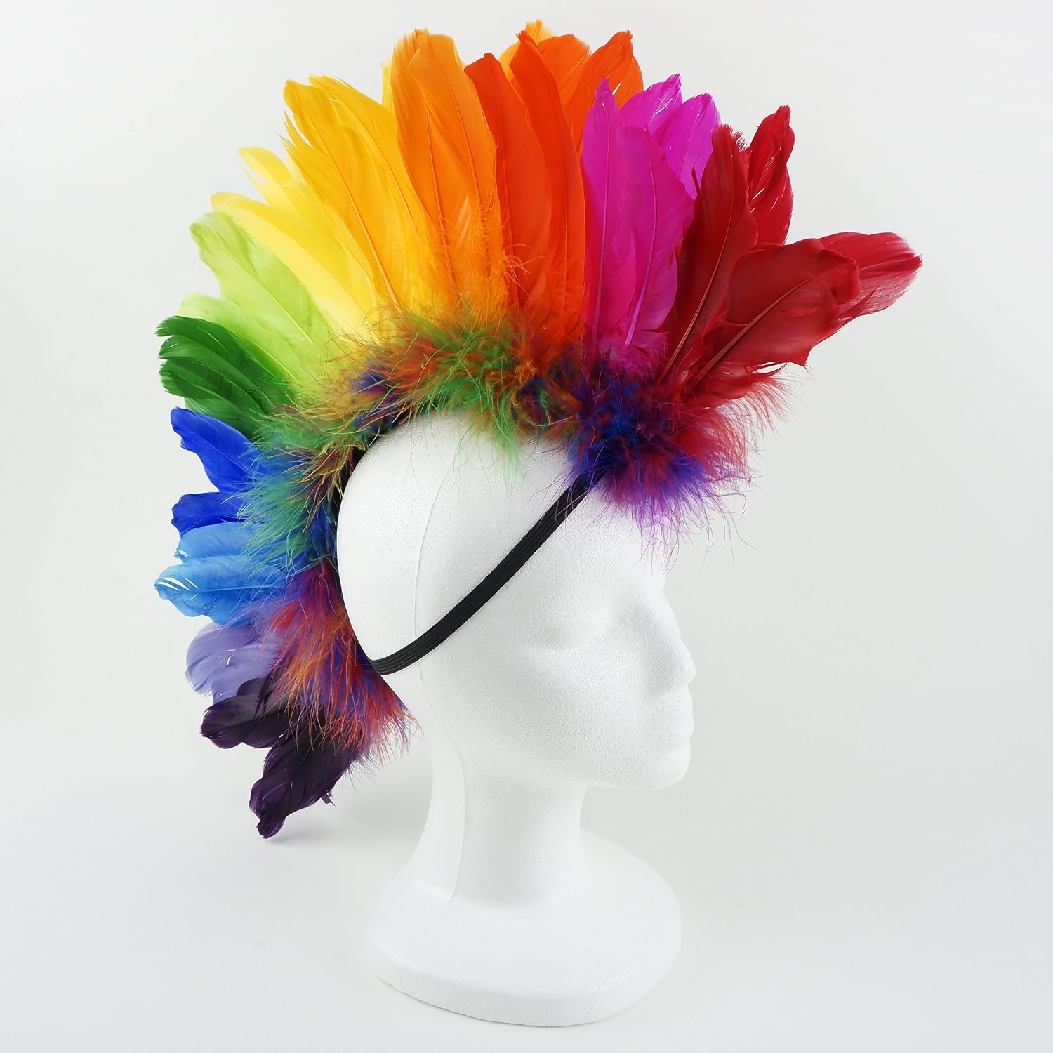 ZUCKER Natural Feather Headdress Costume Mohawk - Halloween Cosplay Party Hair Accessories - Bright