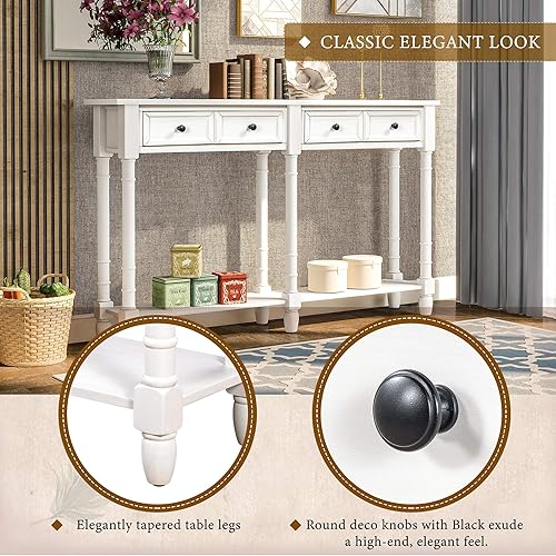 Miniatura 6 de Knocbel Mesa consola de entrada de 58 pulgadas de largo con cajones y estante inferior abierto, mesa auxiliar de madera maciza para sofá, entrada,