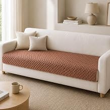 HomeStrap 3 Seater Sofa Cover for Living Room | Quilted Velvet Sofa Cover with Polyester Back | Soft Lint-Free Sofa Seat Cover | Dust, Scratch Protection | Brown