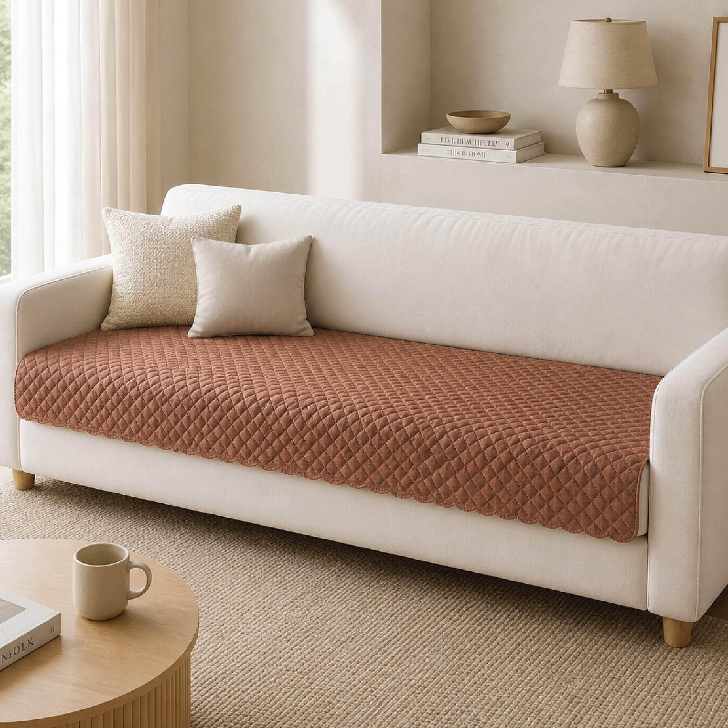 HomeStrap 3 Seater Sofa Cover for Living Room | Quilted Velvet Sofa Cover with Polyester Back | Soft Lint-Free Sofa Seat Cover | Dust, Scratch Protection | Brown-image-34