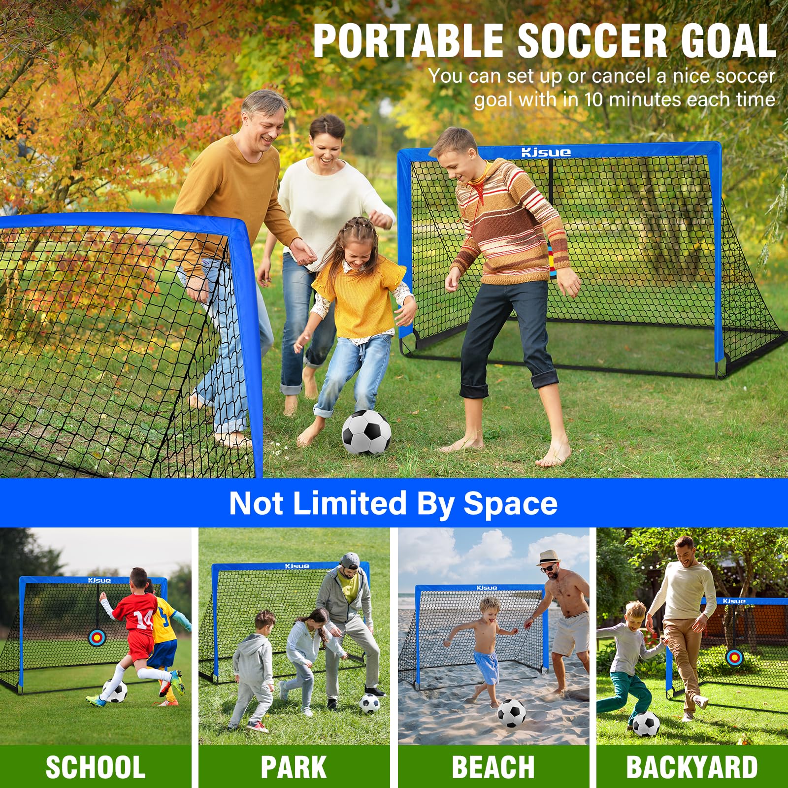 Portería de fútbol para niños, juego de 2 porterías de fútbol para patio trasero, 5 x 3.6 pies, equipo de entrenamiento de red de fútbol portátil con objetivos para niños de 3 a 5 años 6-8 8-12 10-12 7