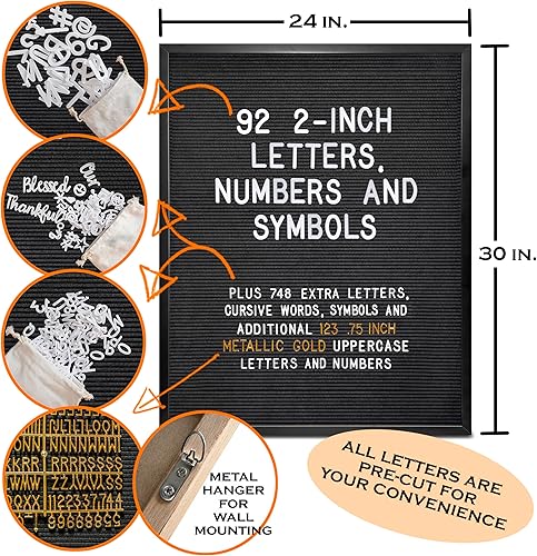 Miniatura 2 de Tablero de letras de fieltro negro en marco negro de 24 x 30 pulgadas con letras doradas, tablero de fieltro grande para el regreso a clases, Todo