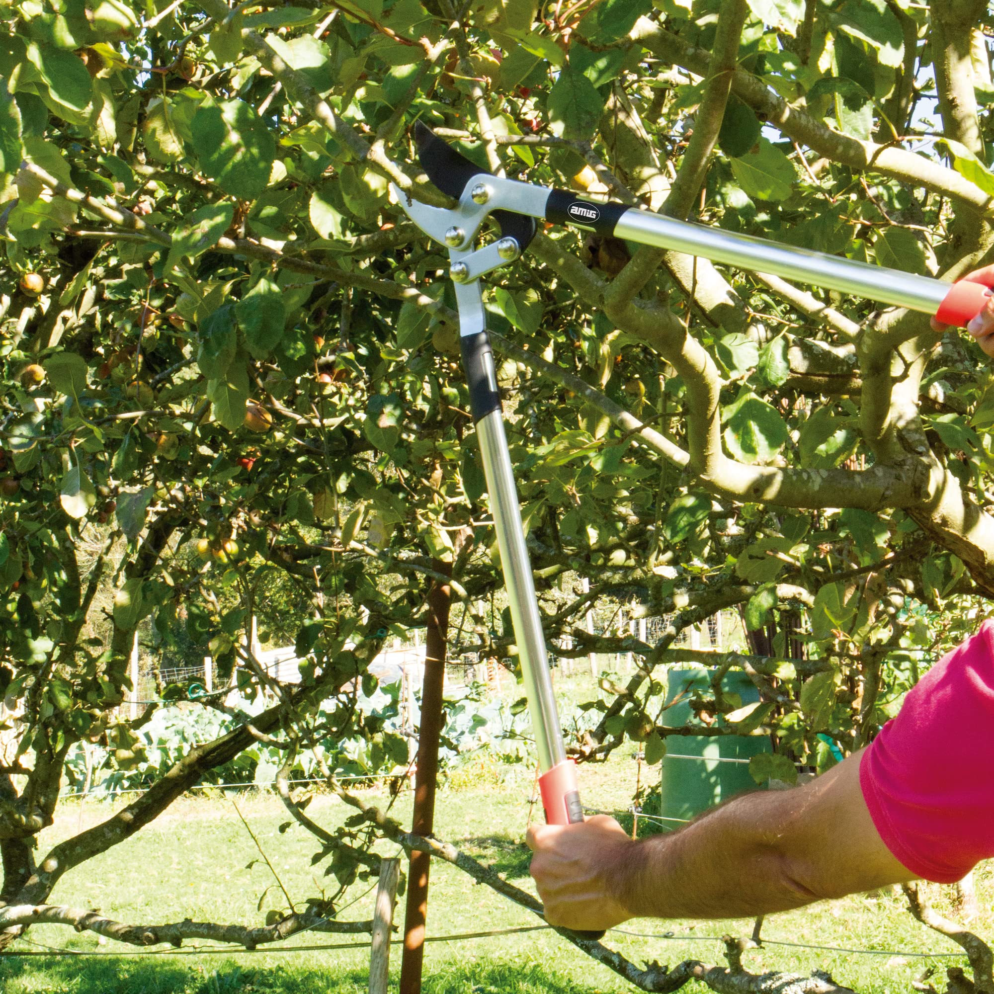 Amig - Forbici da Potatura a Due Mani | Manico in Alluminio e Lama Rivestita in Teflon | 76 cm | Taglio a Incudine | Capacità di Taglio 45 mm | Per Rami Secchi e Duri di Alberi e Arbusti
