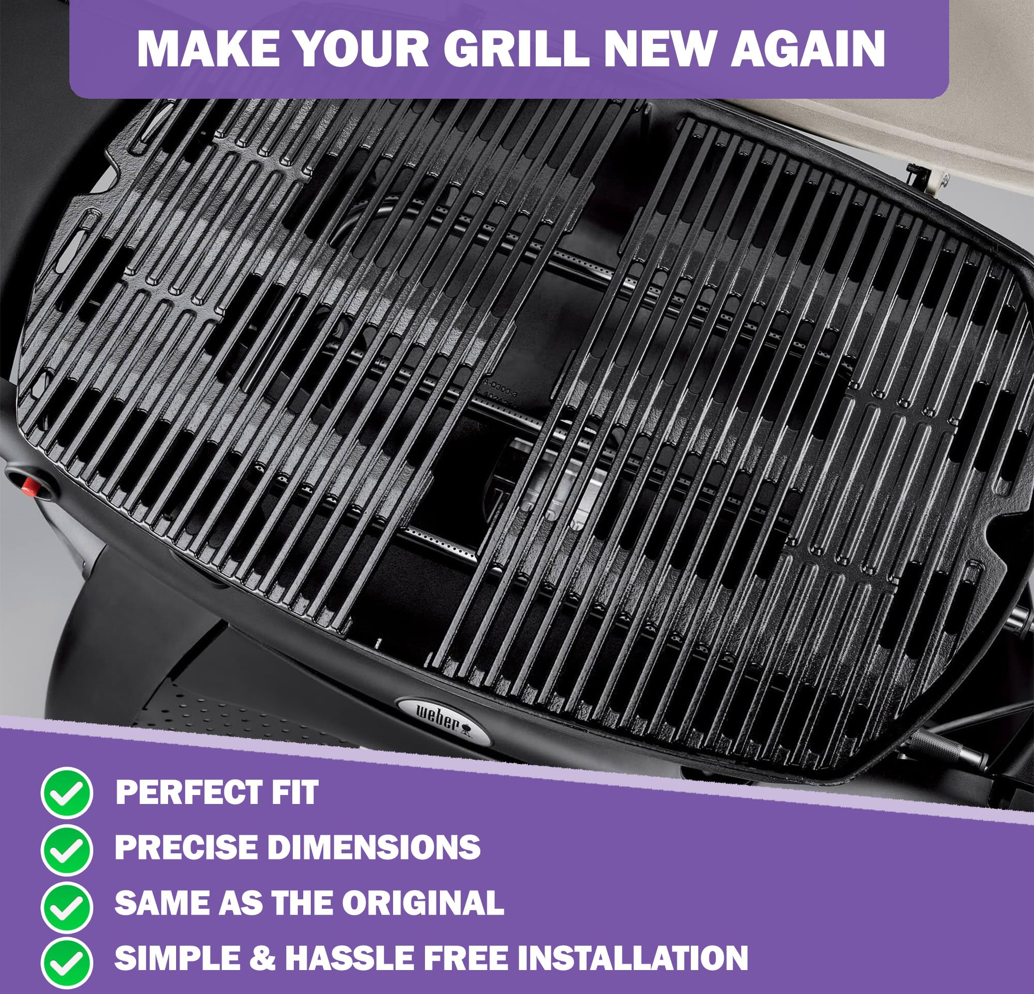 Rejillas coccion Weber Hierro Fundido q3200 q3000 q320 q300 Parrilla Gas Barbacoa Repuesto Piezas Recambio Grill Compatible Kit Accesorios