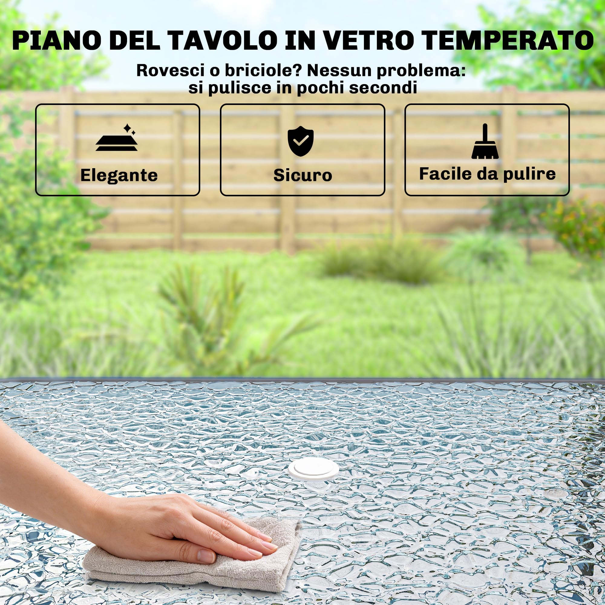 Outsunny Set Tavolo e Sedie da Giardino 8 Pezzi con Ombrellone, Acciaio, Vetro Temperato, Nero