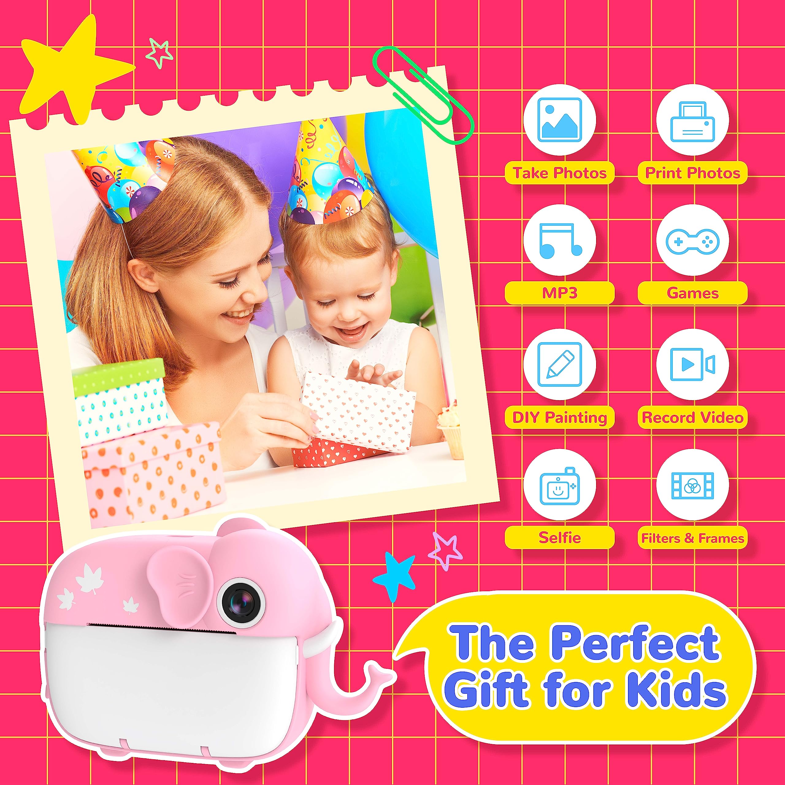 TIATUA Macchina Fotografica Bambini Istantanea, 20MP/1080P HD Videocamera, videocamera istantanea senza inchiostro con 32GB Scheda, Regalo per Bambini dai 3-12 Anni