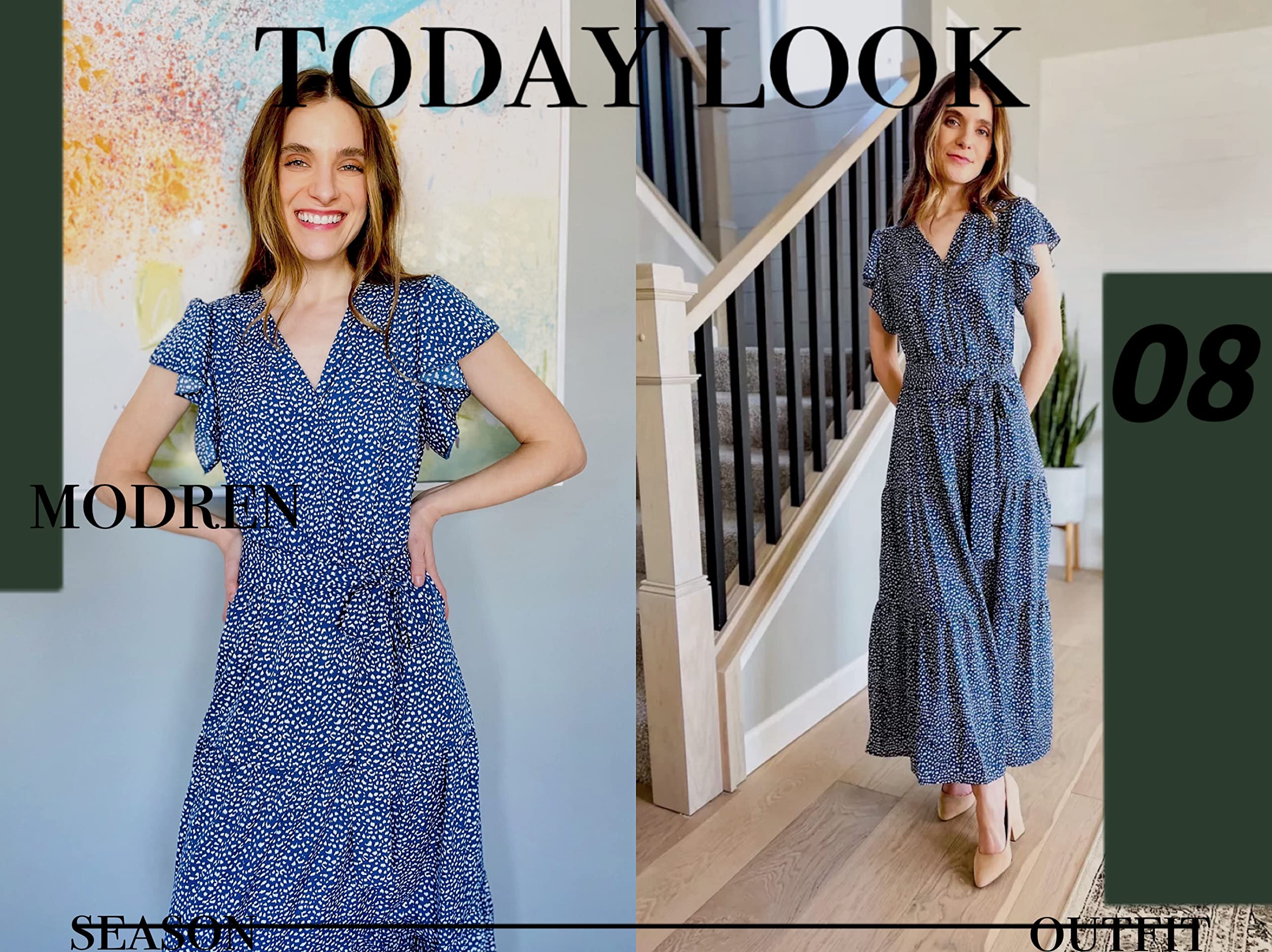 Abito Lungo Estivo Floreale Donna – Scollo A V, Maniche A Volant, Allacciatura Laterale – Stile Boho Da Spiaggia - 2