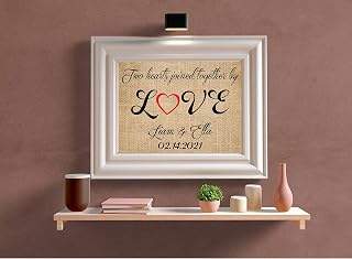 Two hearts joined together by love Romantic Burlap wall decor, Valentine personalized print for couple, Boyfriend Gift, Gift for her, Wedding gift and decor- 11X (Frame not Included)