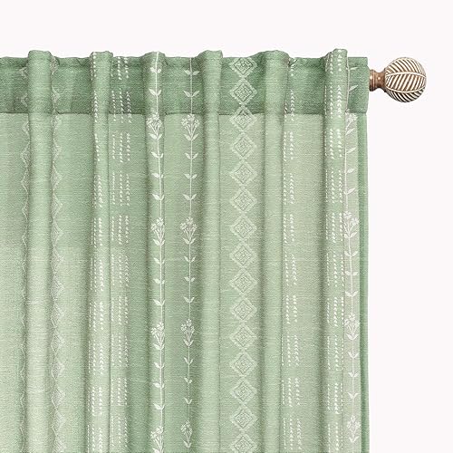 Miniatura 19 de Cortinas de lino semitraslúcidas para sala de estar de 84 pulgadas de largo, cortinas bohemias de estilo bohemio para ventana de dormitorio, Crema y