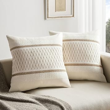 ZeeMart 2 Pack Boho Throw Pillow Covers, Grid Brown 16x16in