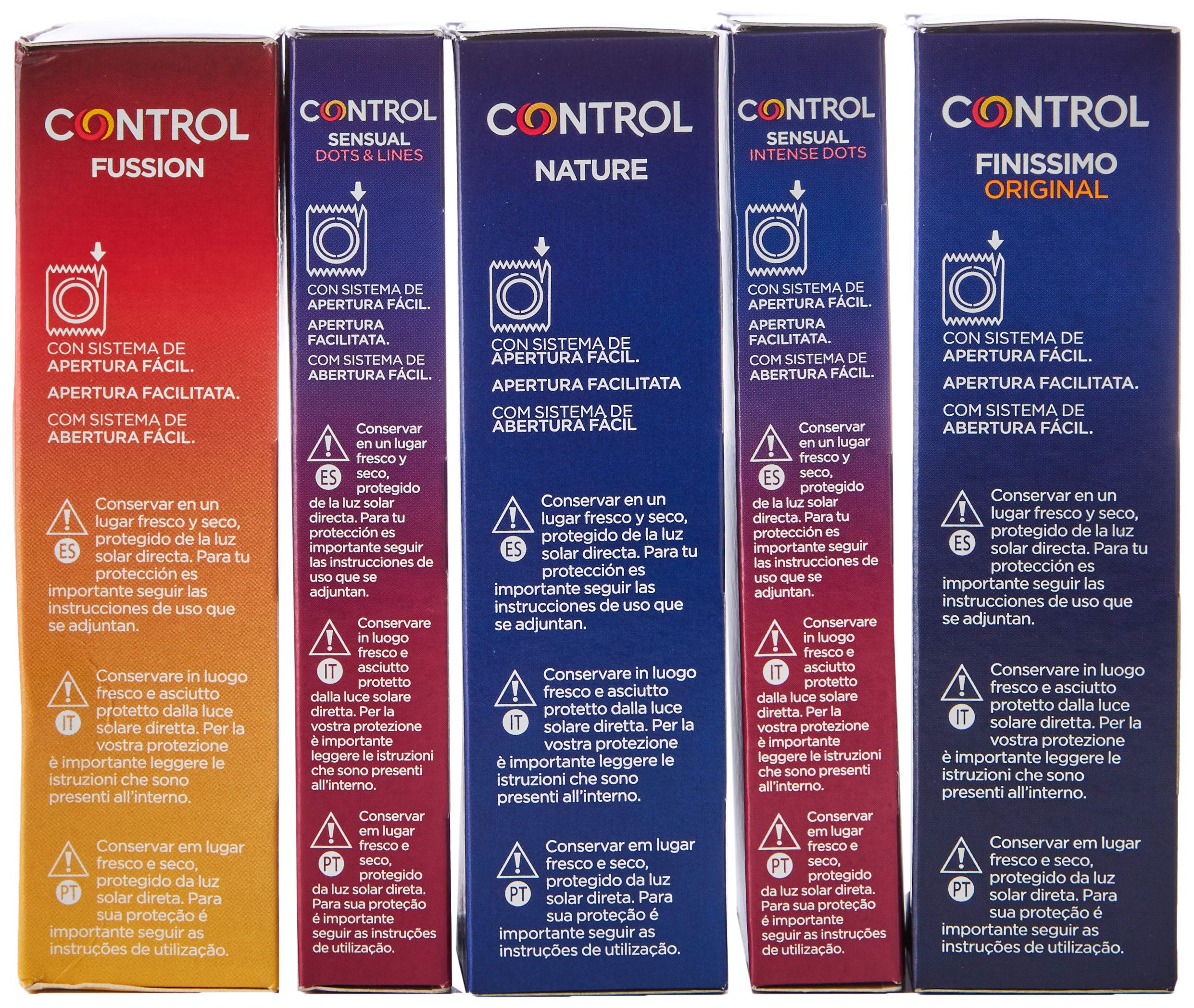Control Pleasure Mix Pack Ahorro de Preservativos, Tipos: Nature, Finissimo, Fussion (Sabores), Sensual Dots and Lines y Sensual Intense Dots, 48 Preservativos, Pack de 5 Cajas image_3