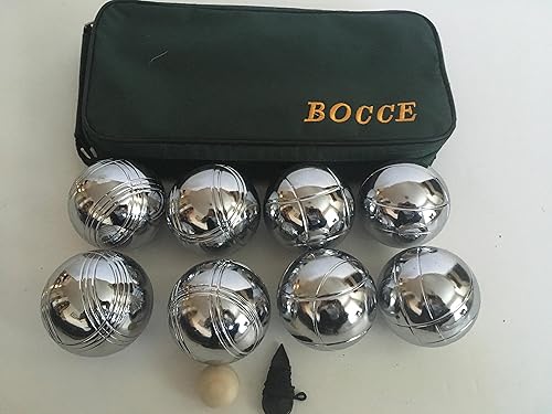 BuyBocceBalls Listing - Juego de boca/petanca de metal de 2.874 in con 8 bolas de plata y bolsa verde - Individual
