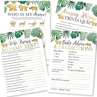 50 juegos de safari para baby shower, sexo neutro, 4 juegos de doble cara, Who Knows Mommy Best Baby Shower, juego de nomb...