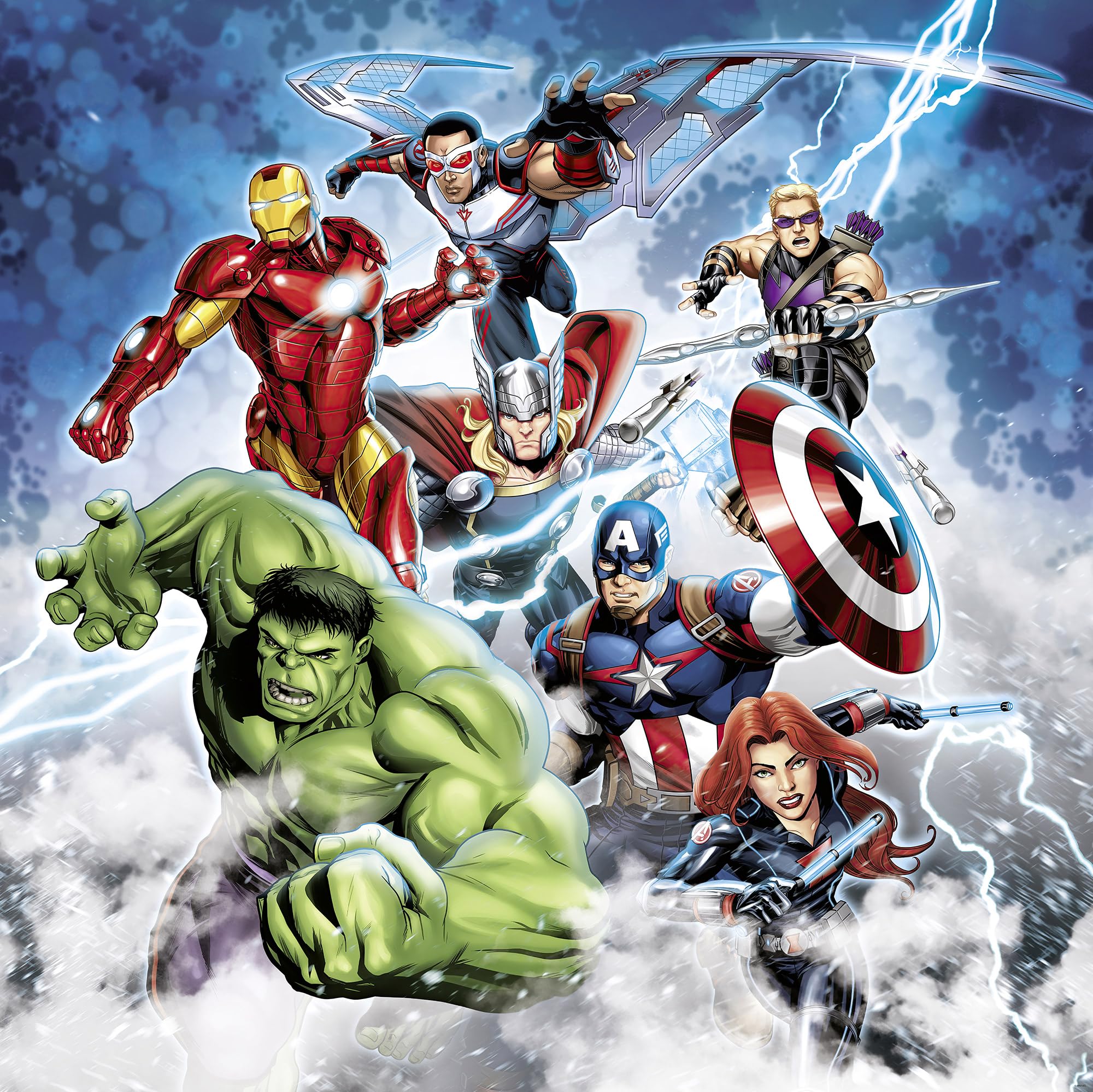 Komar Vlies Fototapete - Marvel Avengers Mighty Team - Größe 250 x 250 cm - Kinderzimmer, Kindertapete, Tapete