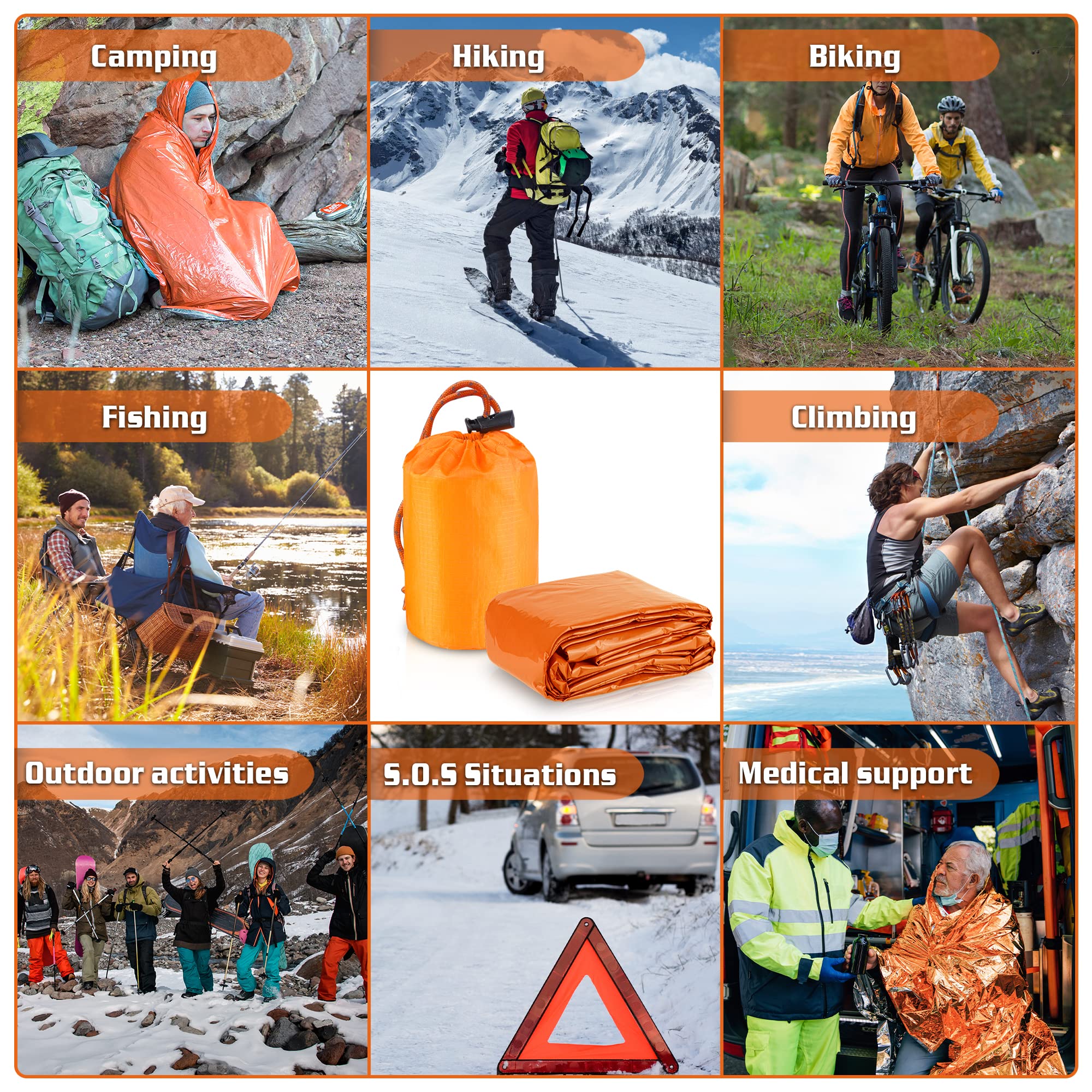 Sacco Pelo Bivacco Emergenza Coperta Salvataggio 2 Pezzi Pelo Emergenza Impermeabile Sopravvivenza Portatile Caldo Ultraleggero Resistente Al Calore Protezione Dal Freddo Tenda Salvataggio per Esterni