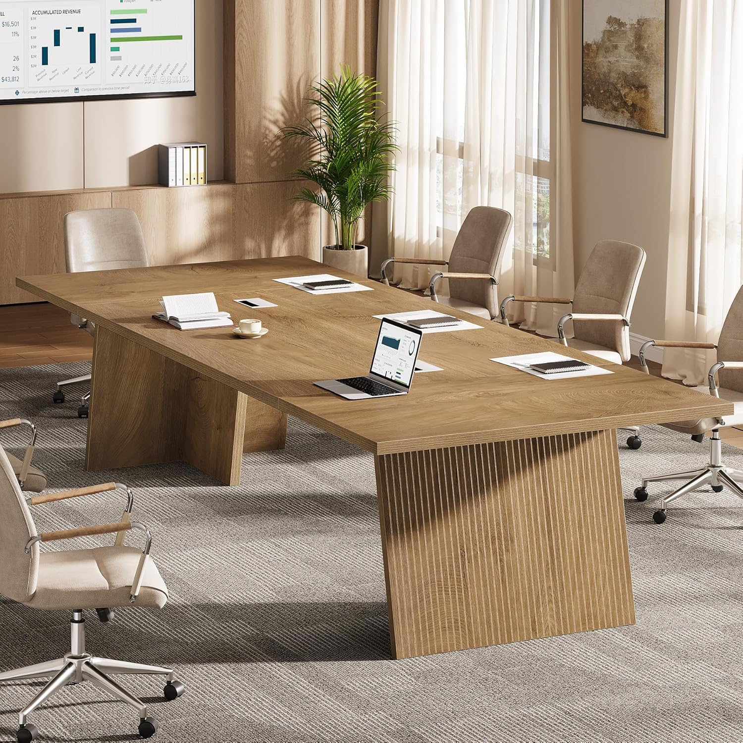 Tribesigns 8ft Conference Table, Conference Room Table for 10 People, Large Meeting Desk with Cable Grommet, Modern Boardroom Table for Office Conference (1, Brown)