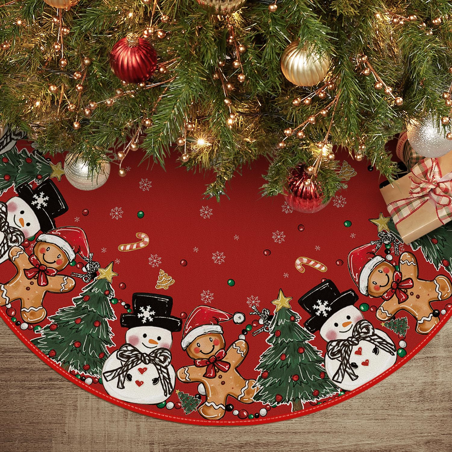 Jupe de sapin de Noël bonhomme pain d'épice tapis décoration 91 cm