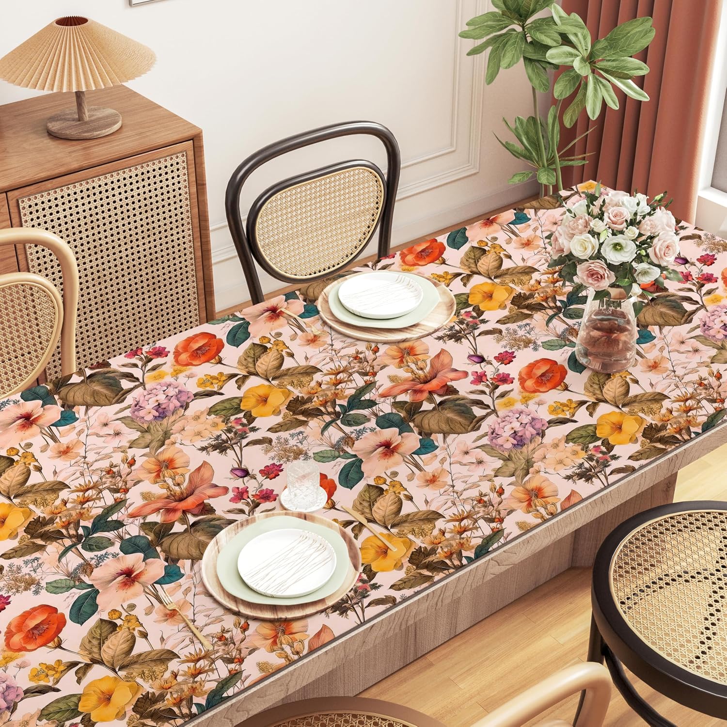 Jeweluck Floral Peel and Stick Wallpaper Vintage Floral Contact Paper Peel and Stick 16.9”x196.8” Poppy Flower Wallpaper Boho Leaf Wall Paper Removable Self Adhesive Decorative for Cabinets Vinyl