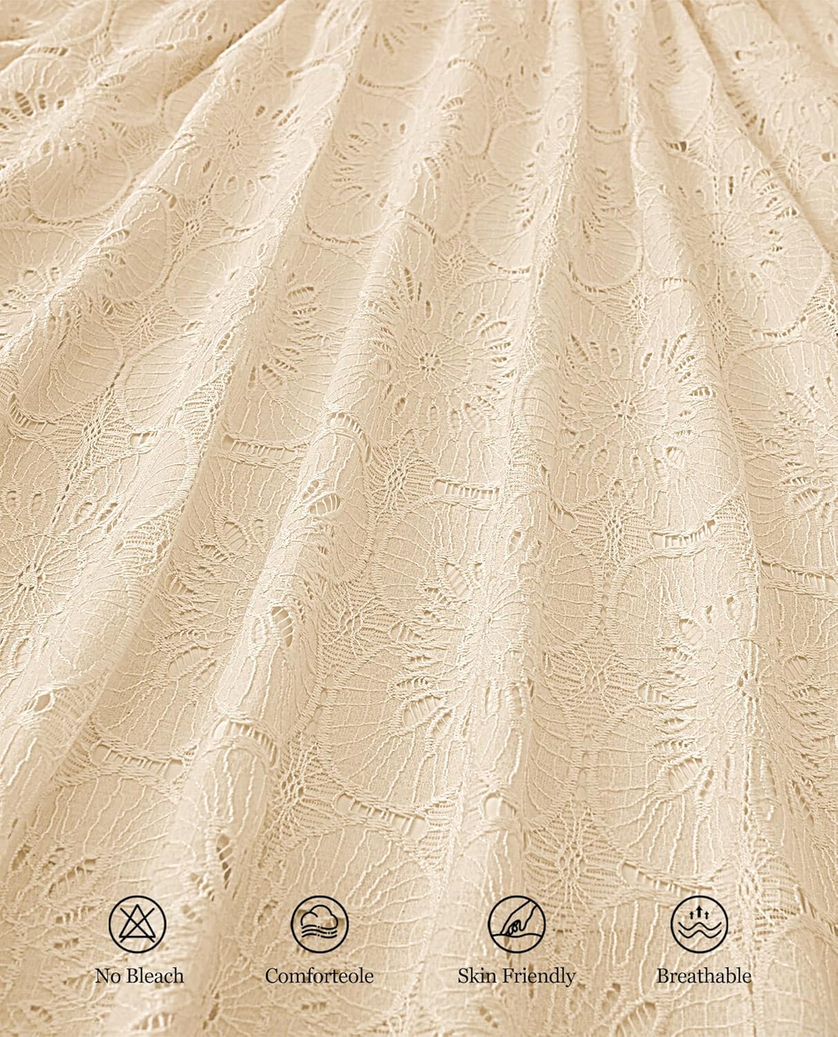 Women's Long Puff Sleeve Floral Maxi Dress V Neck Lace Eyelet Hollow Out A Line Flowy Boho Spring Wedding Guest Party Dresses - Image 6