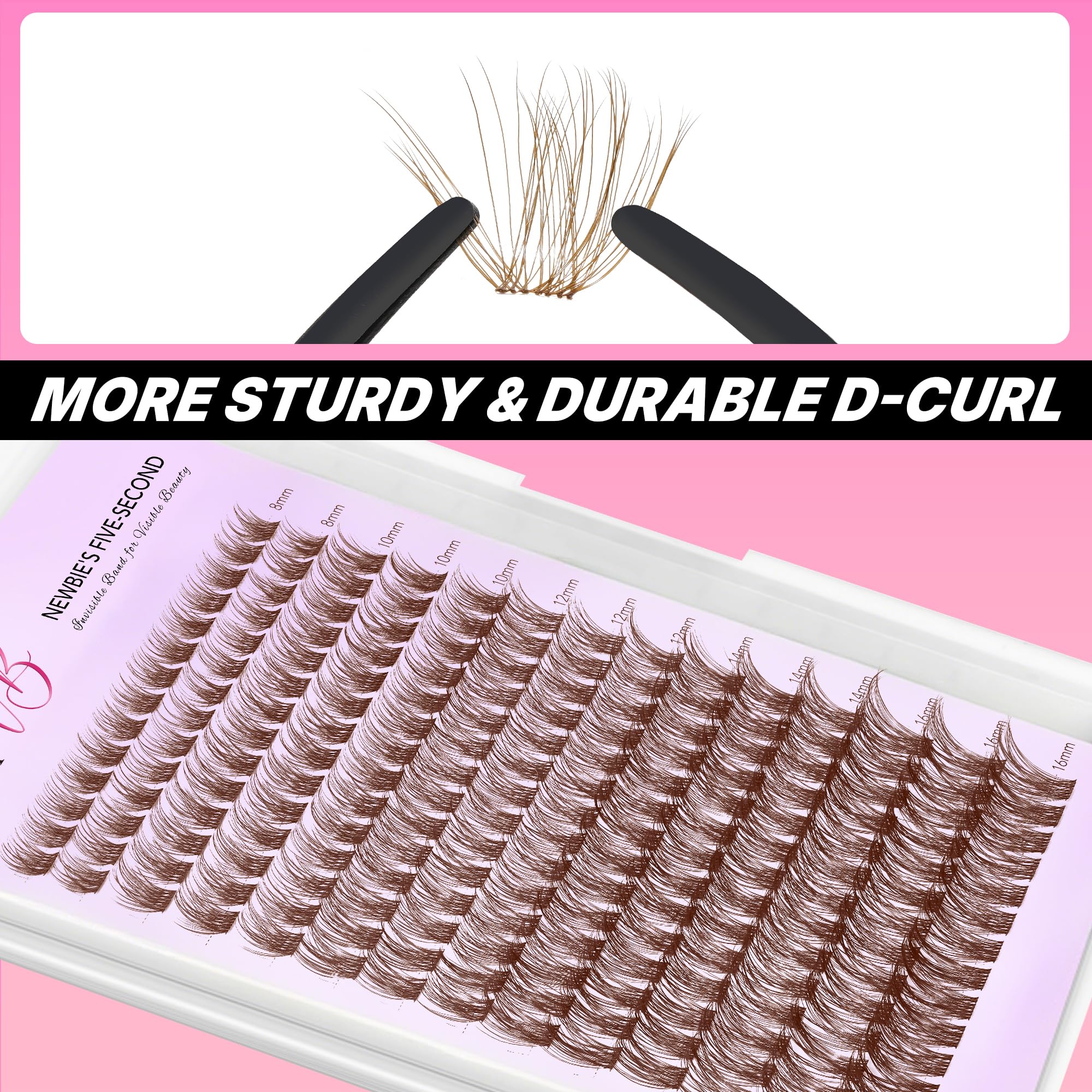 VEYESBEAUTY Pestañas Postizas MarronesNewbie's Five-Second Kit Pestañas Pelo a Pelo Com Pegamento y Sellado Lash Cluster Pestañas Individuales (Dreamy Kit, 8-16mm)