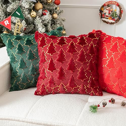 Miniatura 7 de UGASA - Juego de 2 fundas de almohada de 18 x 18 pulgadas, de felpa suave, de piel sintética, decoración de árbol de Navidad, fundas de almohada de