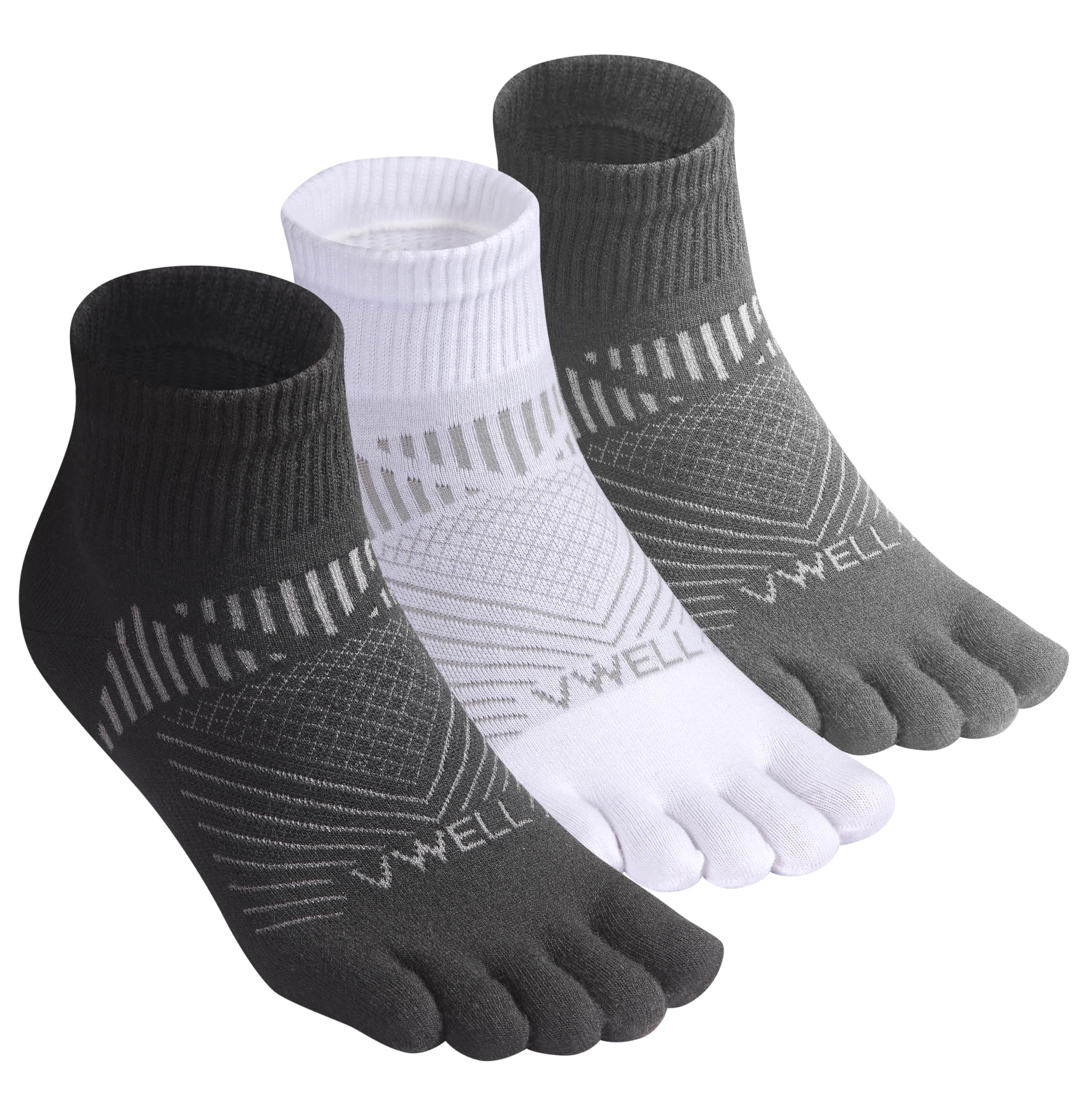 VWELL Toe Socks for Men and Women COOLMAX Five Finger socks Athletic Running Sock Quarter Ankle Toe Socks (3Pairs)