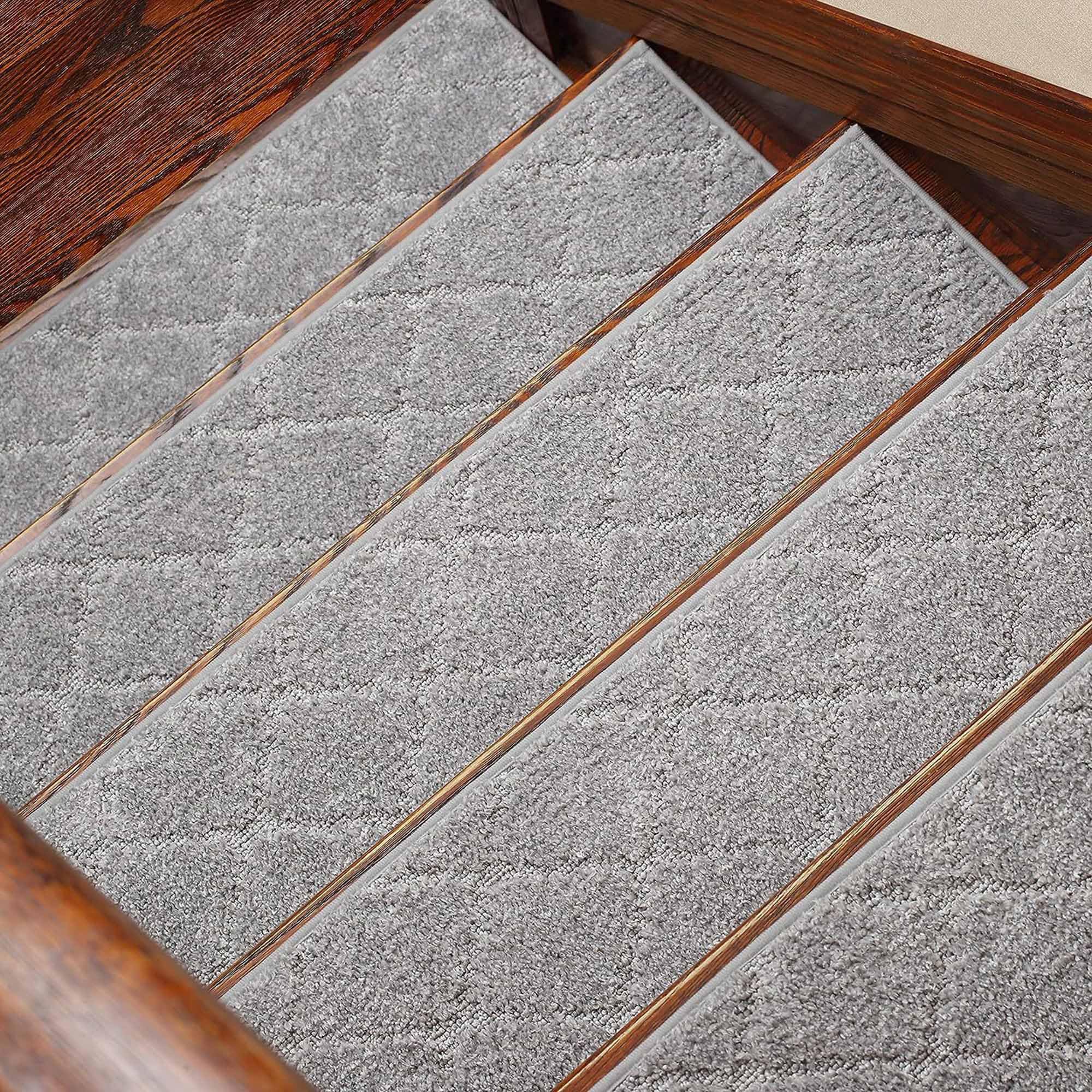 TYYCKJ Non-Skid Safety Carpet Runner Pads, Shaggy Indoor Stair Treads for Wooden Steps, Self-Adhesive Stair Pads Carpet Treads, Perfect for Children Pets Elders (76 * 20cm,15pcs,Grey)