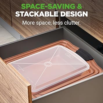 NutriChef 5-Piece Bakeware Set Premium Non-Stick, Stackable Kitchen Baking Pans with Silicone Handles Includes 3 Cookie Sheets, Baking Pan & Lid Perfect for Cakes, Cookies & Brownies