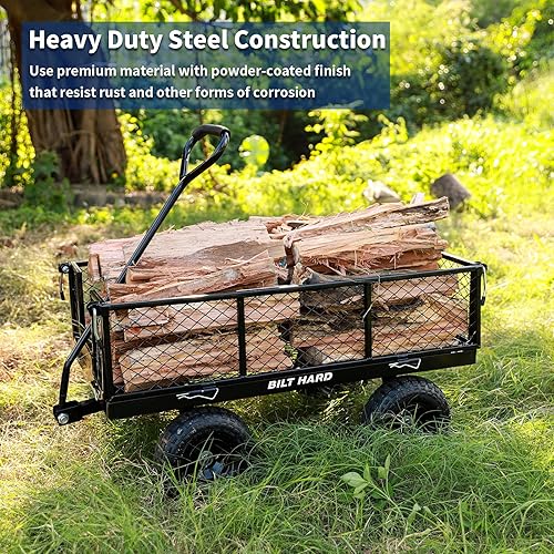 Vista 11 de BILT HARD 10" Flat Free Tires Heavy Duty Garden Cart with 180° Rotating Handle and Removable Sides, 4 Cu.Ft 880 lbs Capacity Utility Steel Wagons