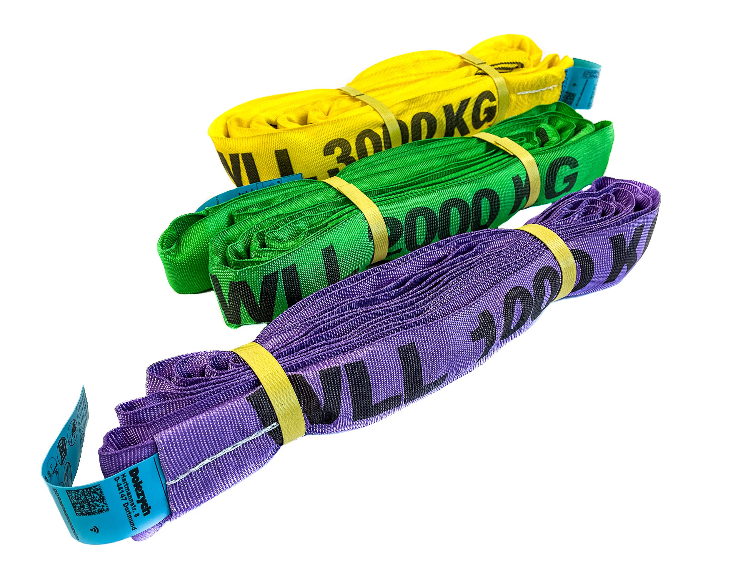 Dolezych 46849801 Set di Cinghie ad Anello Dolezych Portata da 1000, 3000 Kg, 20 Parti, Viola/Verde/Giallo/Grigio