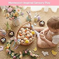 Vista 4 de Huevos de Pascua SallyFashion falsos, 15 unidades, de madera, sin pintar, juego para manualidades, decoración de cocina, alimento de juguete