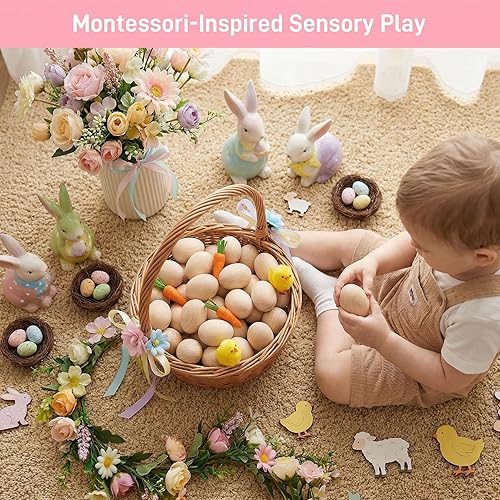 Miniatura 4 de Huevos de Pascua SallyFashion falsos, 15 unidades, de madera, sin pintar, juego para manualidades, decoración de cocina, alimento de juguete