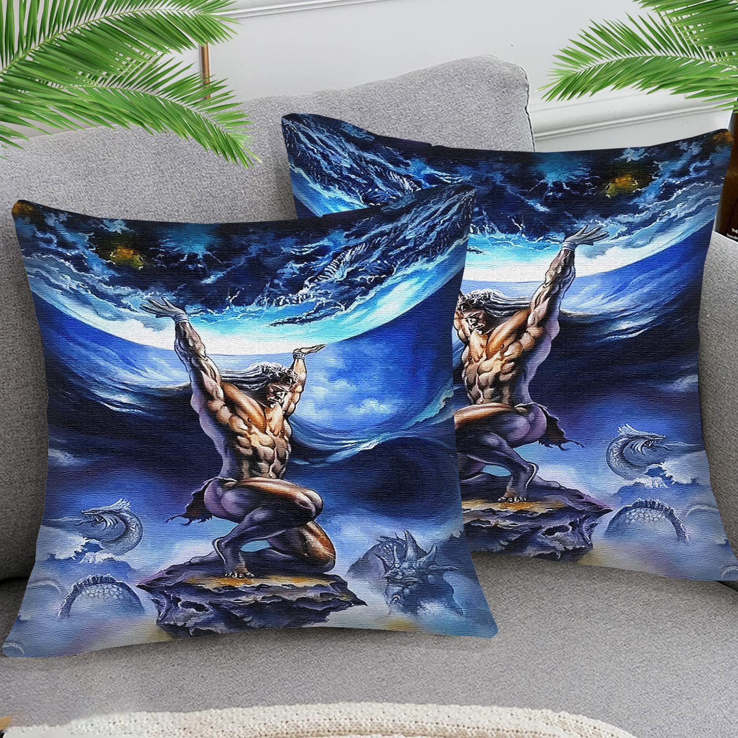 STOJAN 2pcs Cushion Covers Throw Pillow Cases 18x18 Inch(45x45cm) Soft velvet blend Pillow Cover Decorative Pillowcase for Couch Sofa Bedroom Car-heroes and earth