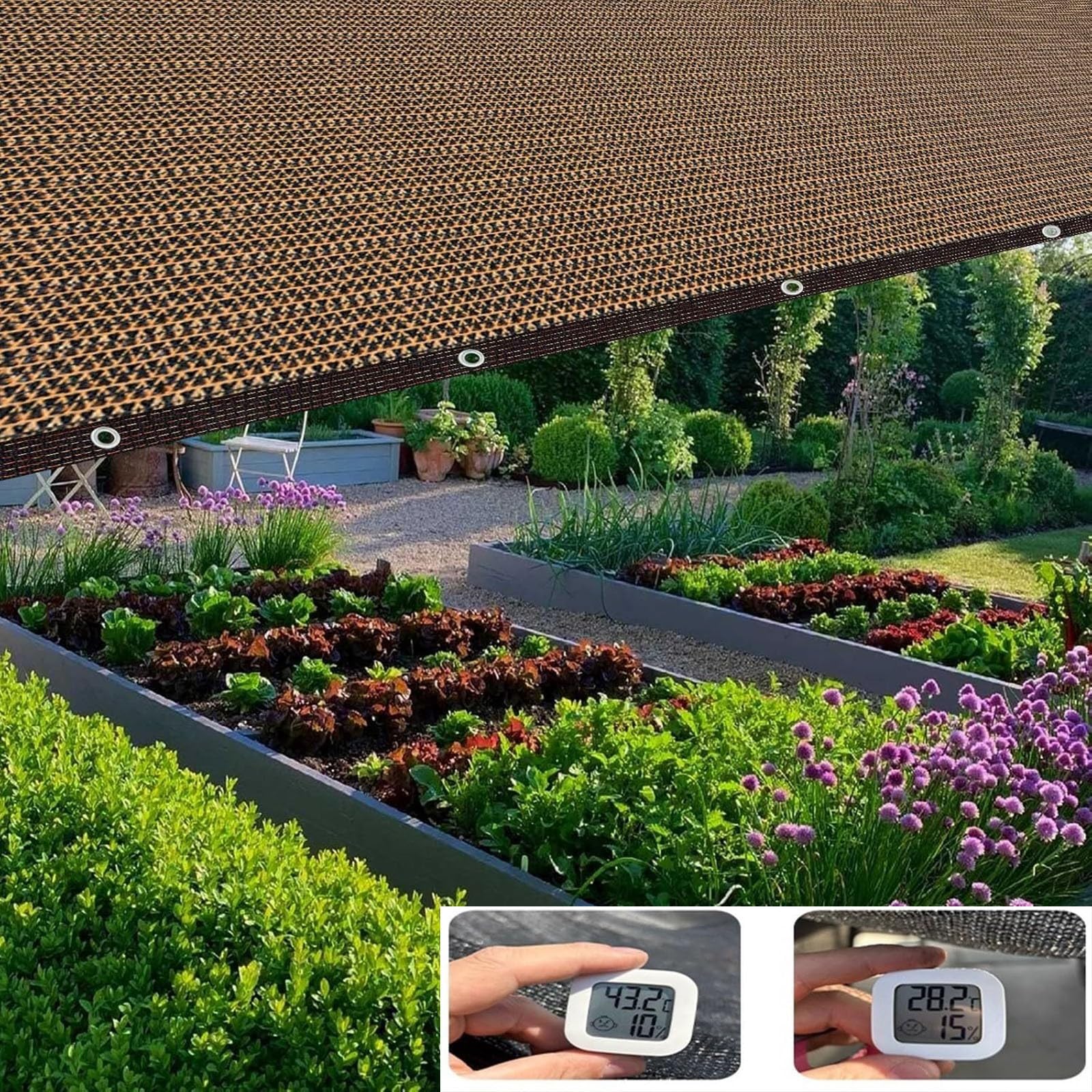 Recu - Baldacchino traspirante resistente ai raggi UV con occhielli per balcone e rifugio per animali domestici, protezione esterna durevole, design resistente al vento, 5 x 5 m, colore: marrone