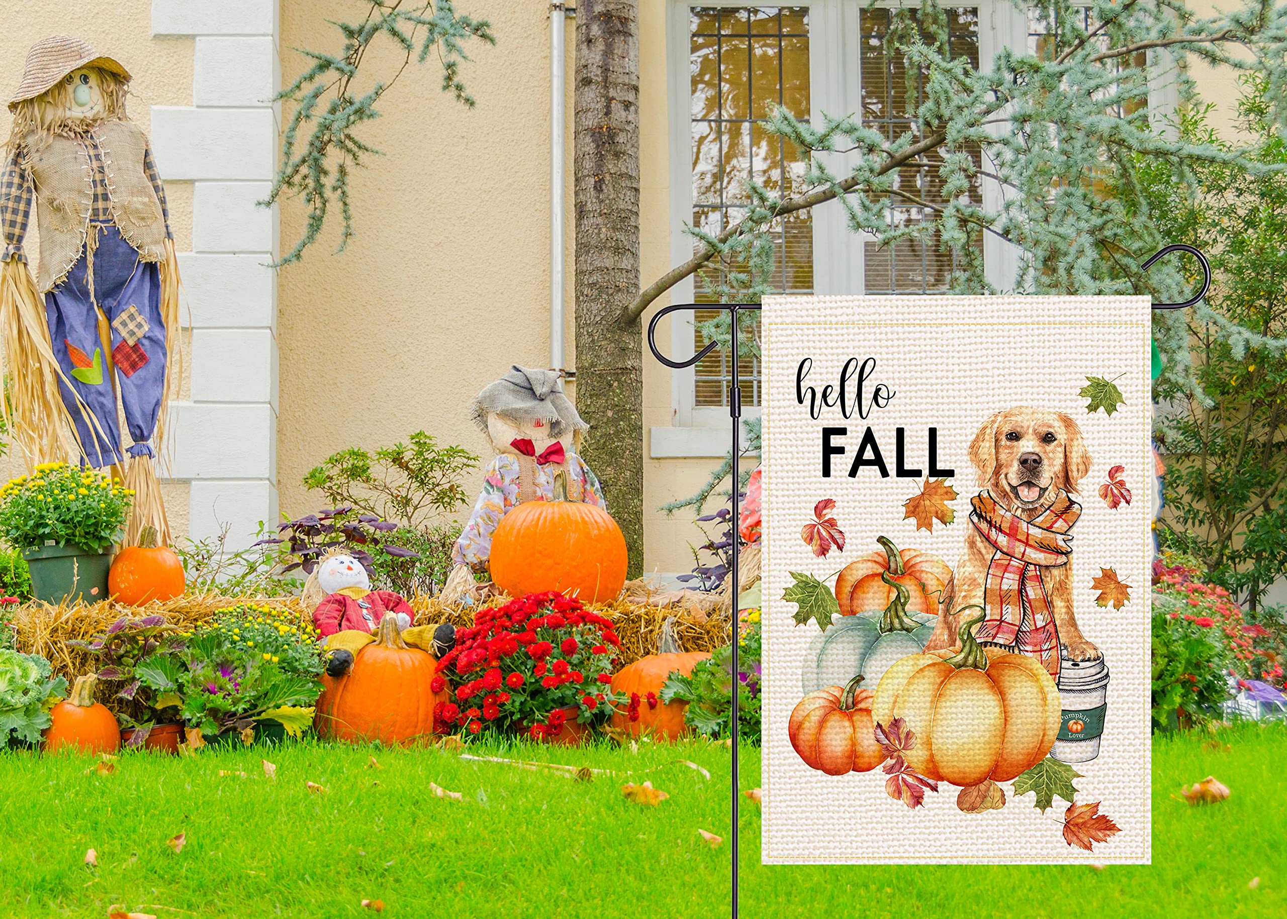 Louise Maelys Drapeau De Jardin « Welcome Spring » - 30,5 X 45,7 Cm - Double Face - En Toile De Jute - Petit Chat Noir - Décoration Saisonnière Pour L' Extérieur Et L'extérieur