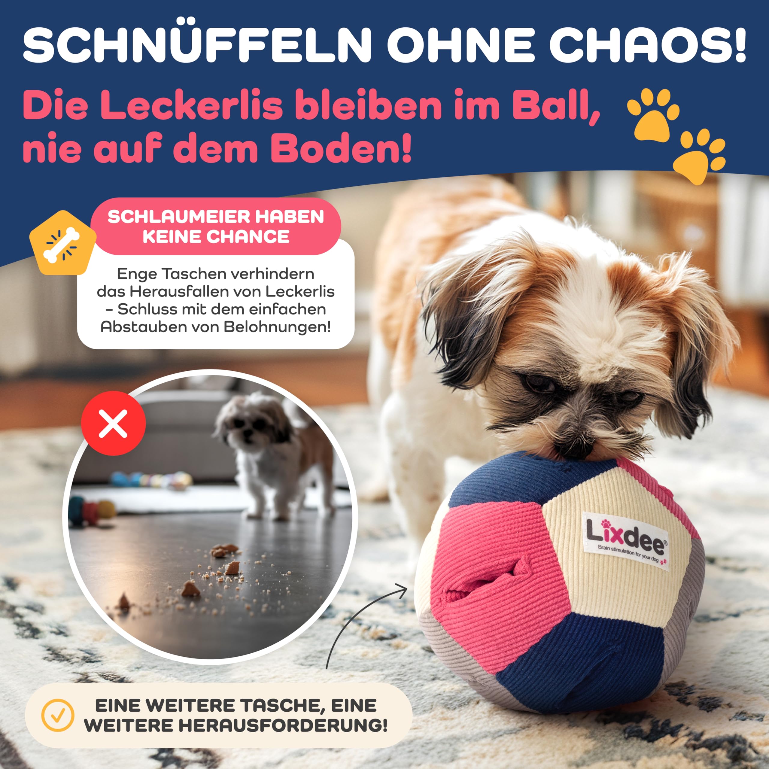Schnüffelball für Hunde – Intelligenzspielzeug mit 4 Schwierigkeitsstufen – Interaktives Hundespielzeug für Leckerlis & zur Förderung der Intelligenz – Beschäftigung für kleine & große Hunde